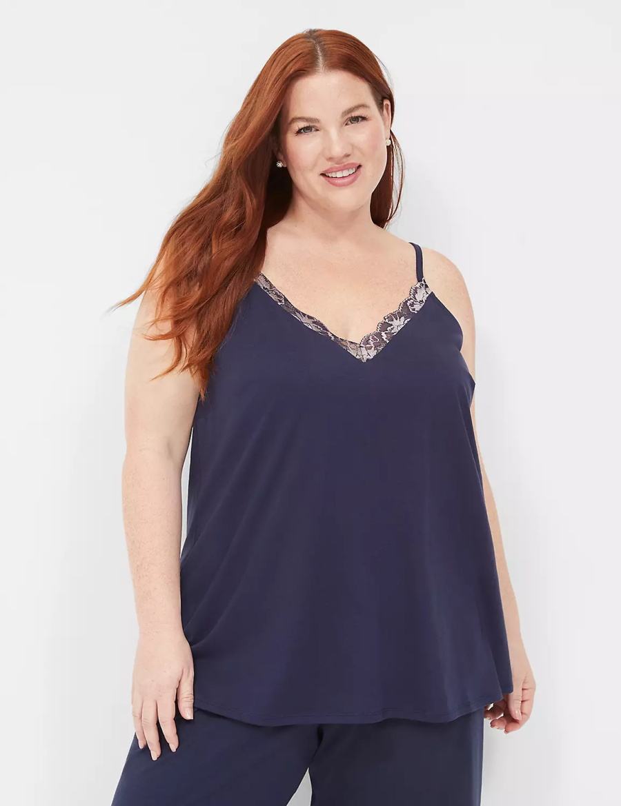 Blue Lane Bryant Comfy Cotton Lace-Trim Cami Women Tanks | MKA8548TE