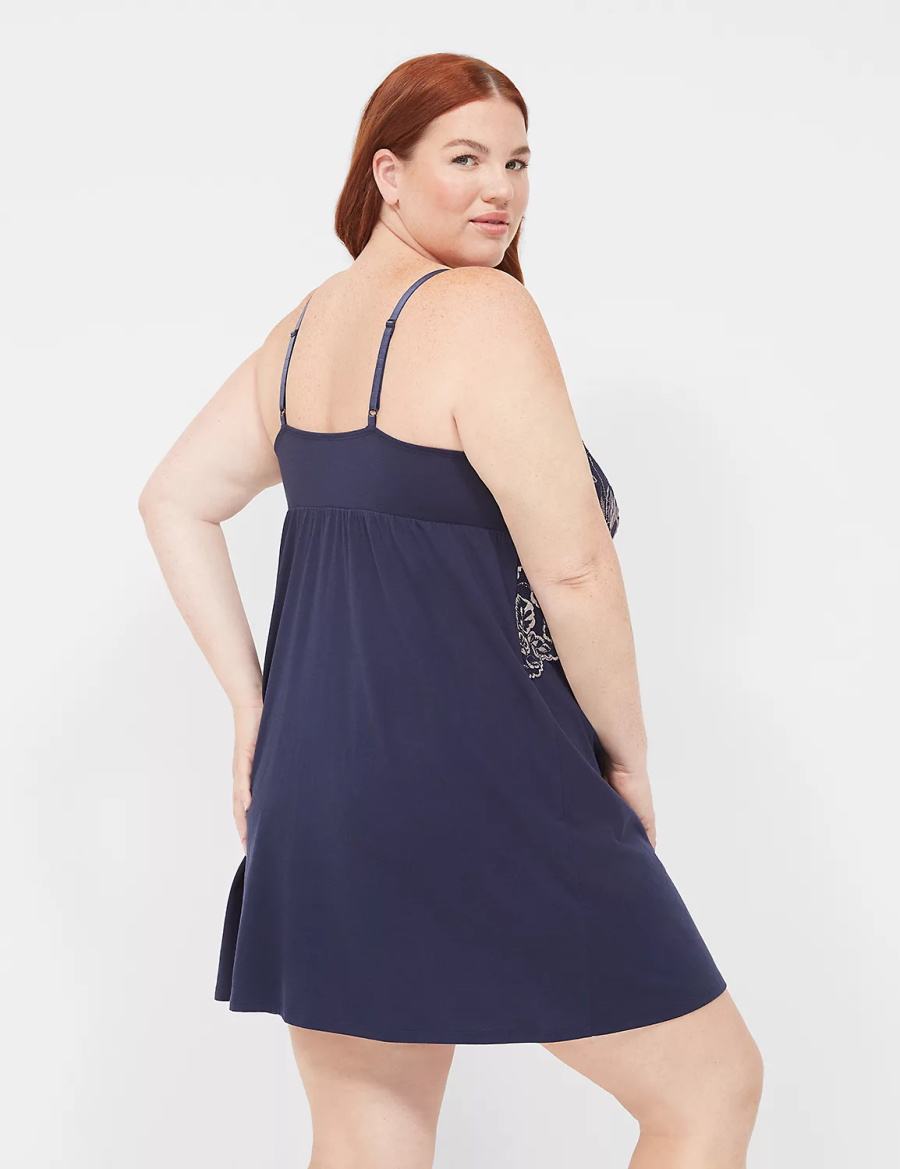 Blue Lane Bryant Comfy Cotton Lace-Trim Chemise Women Dress | IMX8249EG