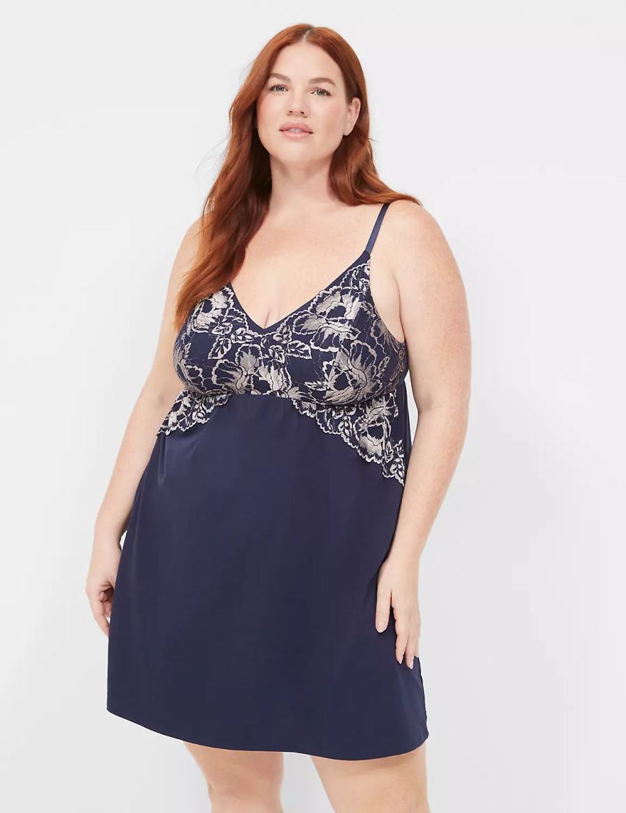 Blue Lane Bryant Comfy Cotton Lace-Trim Chemise Women Dress | IMX8249EG