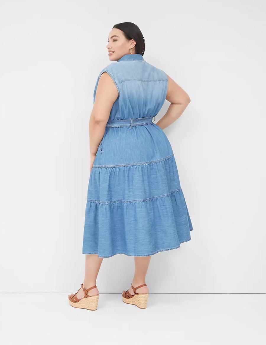 Blue Lane Bryant Denim Tiered Women Midi Dress | WXC2919WQ