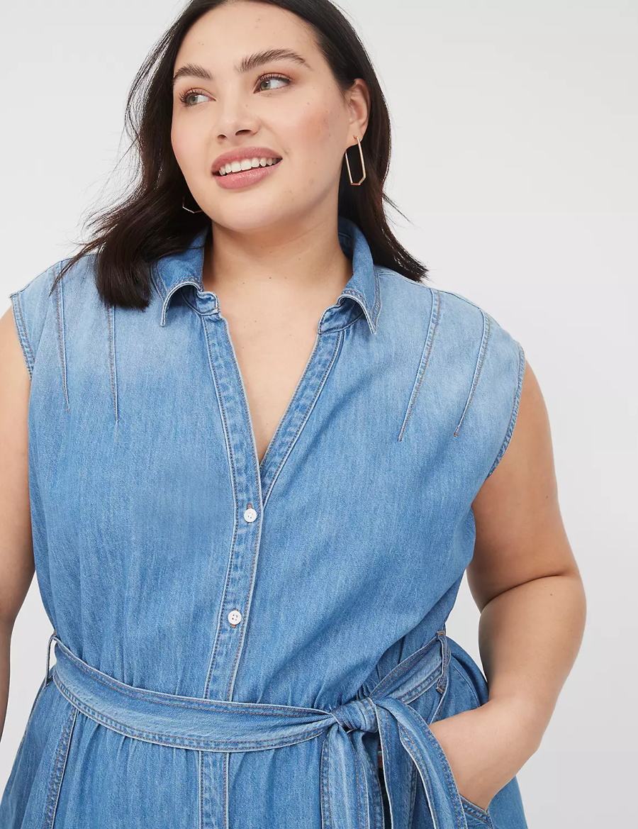 Blue Lane Bryant Denim Tiered Women Midi Dress | WXC2919WQ