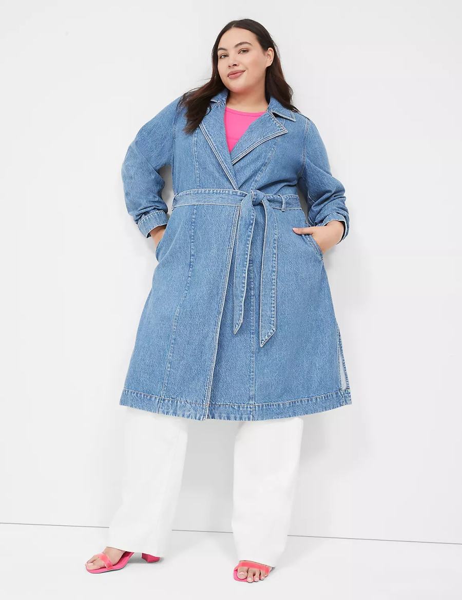 Blue Lane Bryant Denimed Trench Women Trench Coat | WXE1113UY