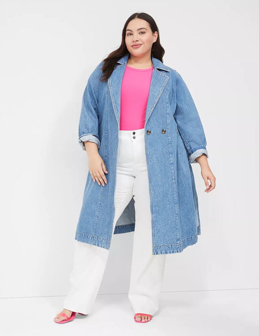 Blue Lane Bryant Denimed Trench Women Trench Coat | WXE1113UY