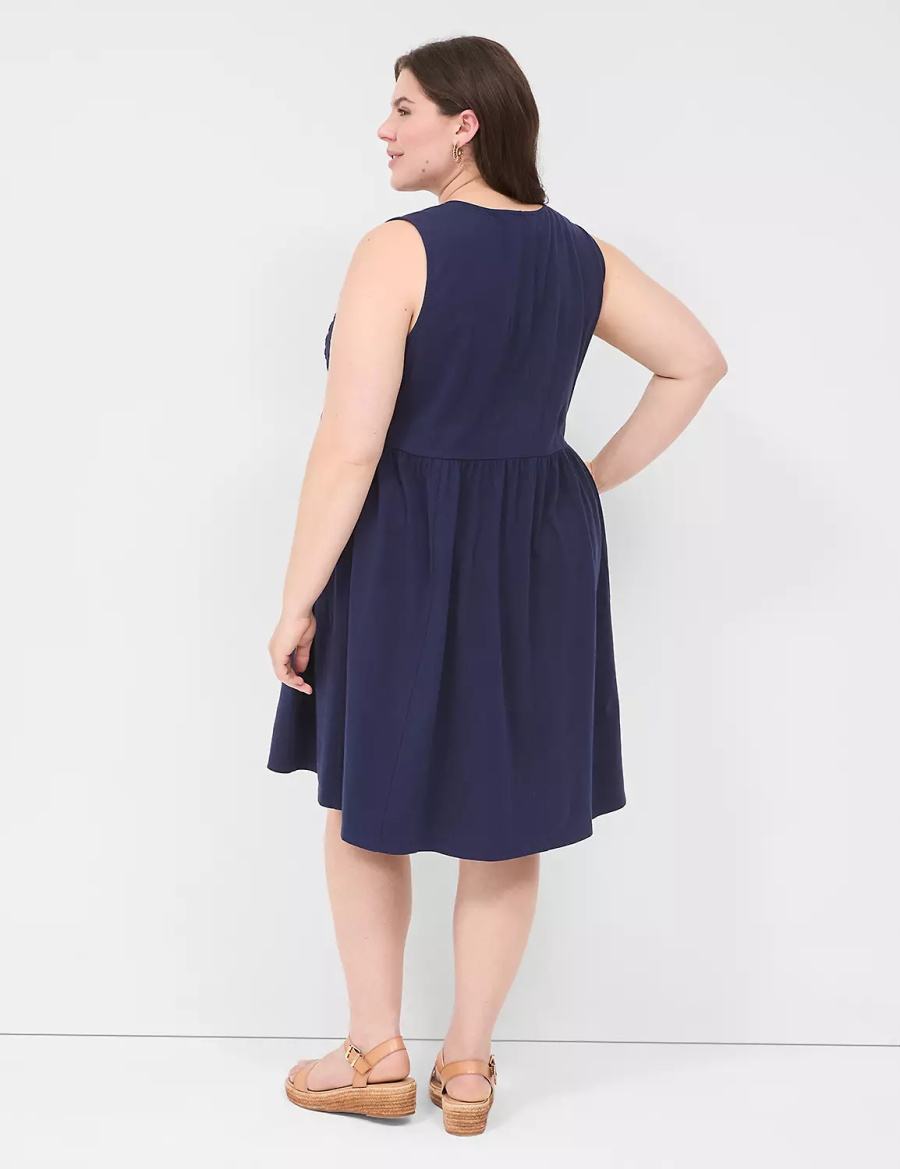 Blue Lane Bryant Easy Swing Eyelet-Bodice Women Casual Dress | TXY1799LY