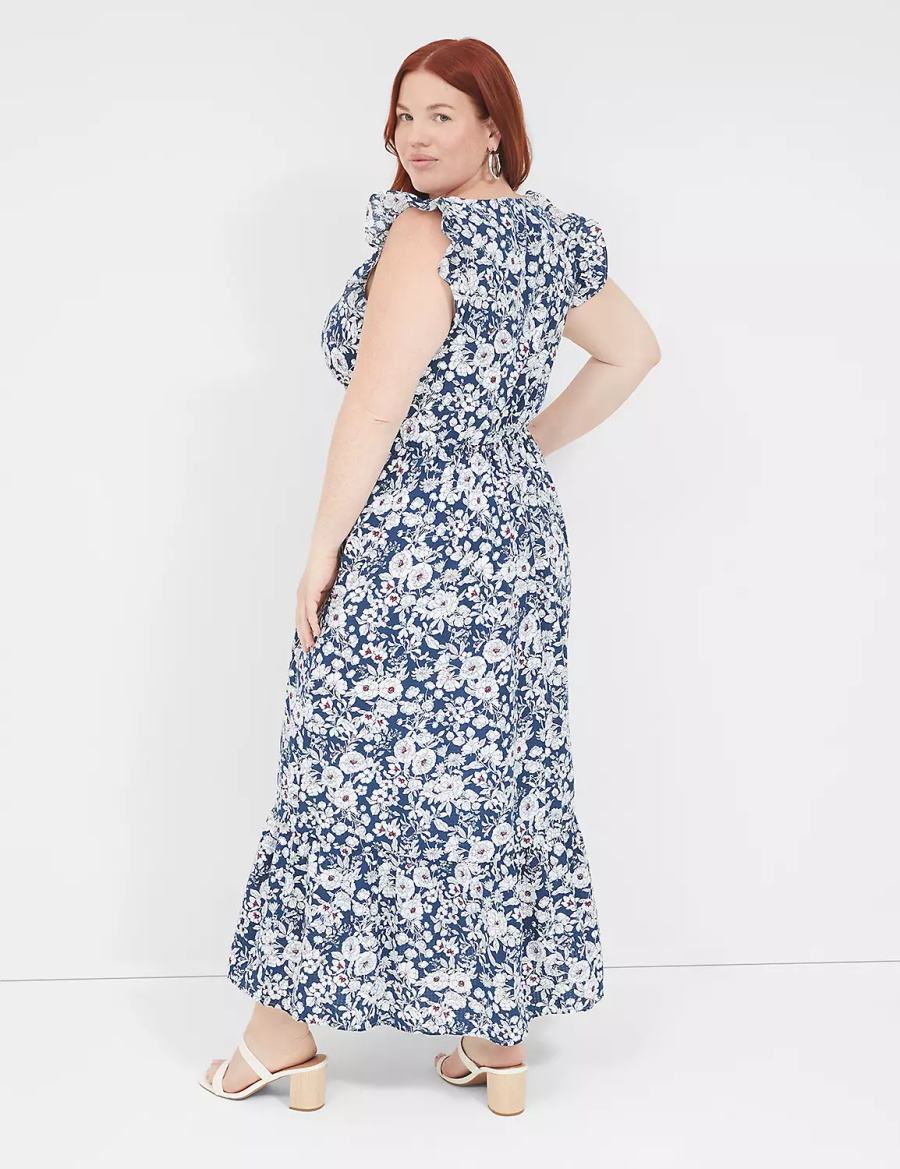 Blue Lane Bryant Flutter-Sleeve Button-Front Women Maxi Dress | LLS6733SX