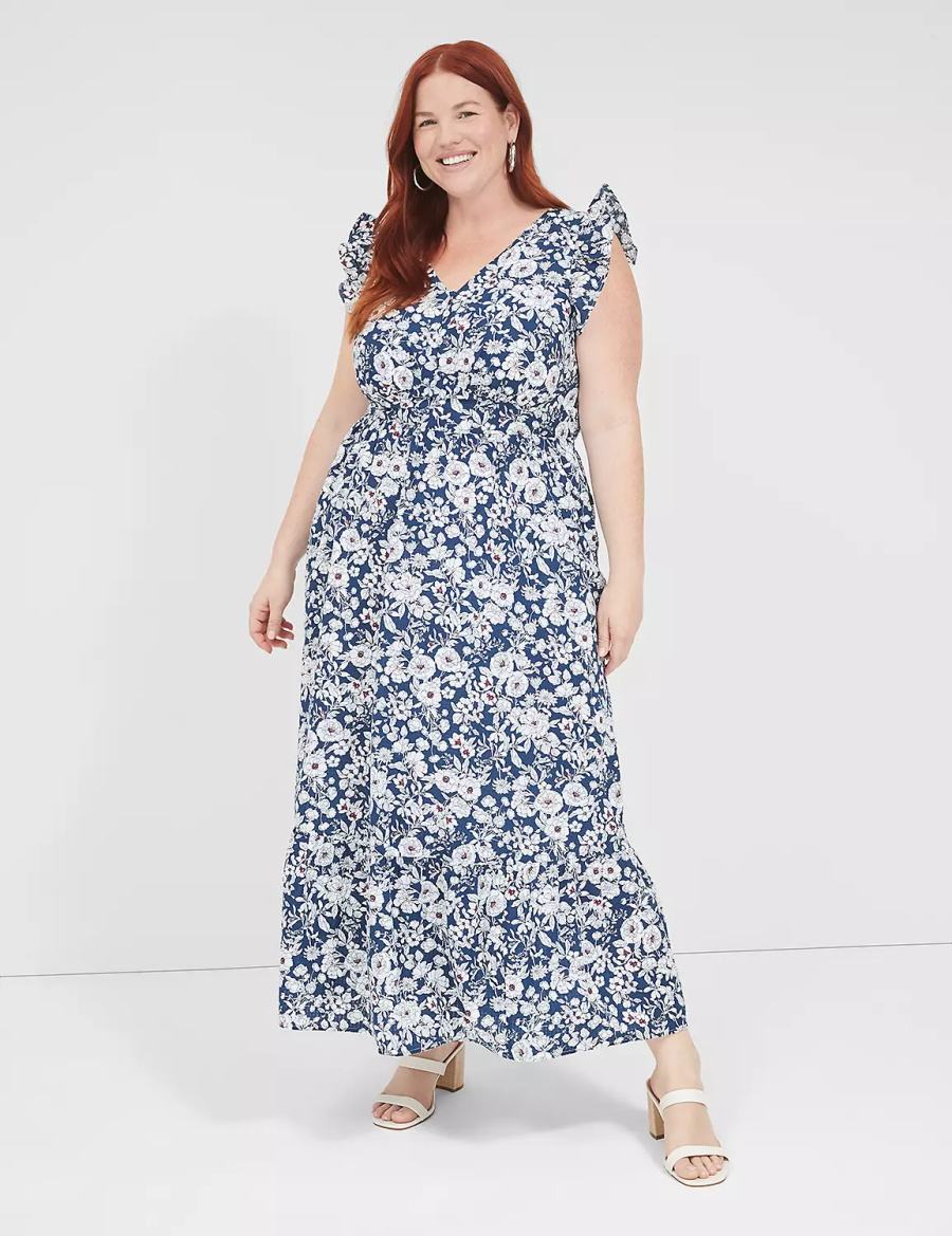 Blue Lane Bryant Flutter-Sleeve Button-Front Women Maxi Dress | LLS6733SX