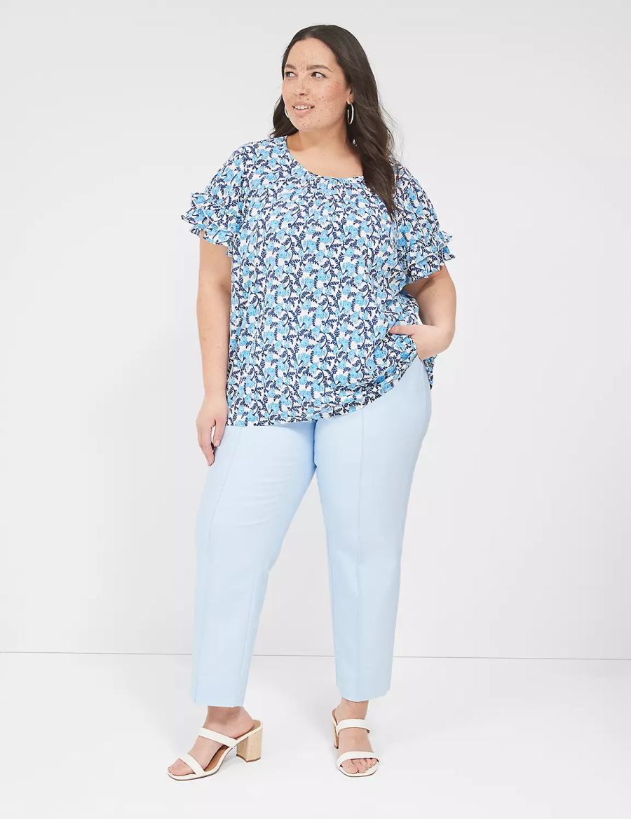 Blue Lane Bryant Flutter-Sleeve Crew-Neck Top Women T Shirts | SVL3579AQ