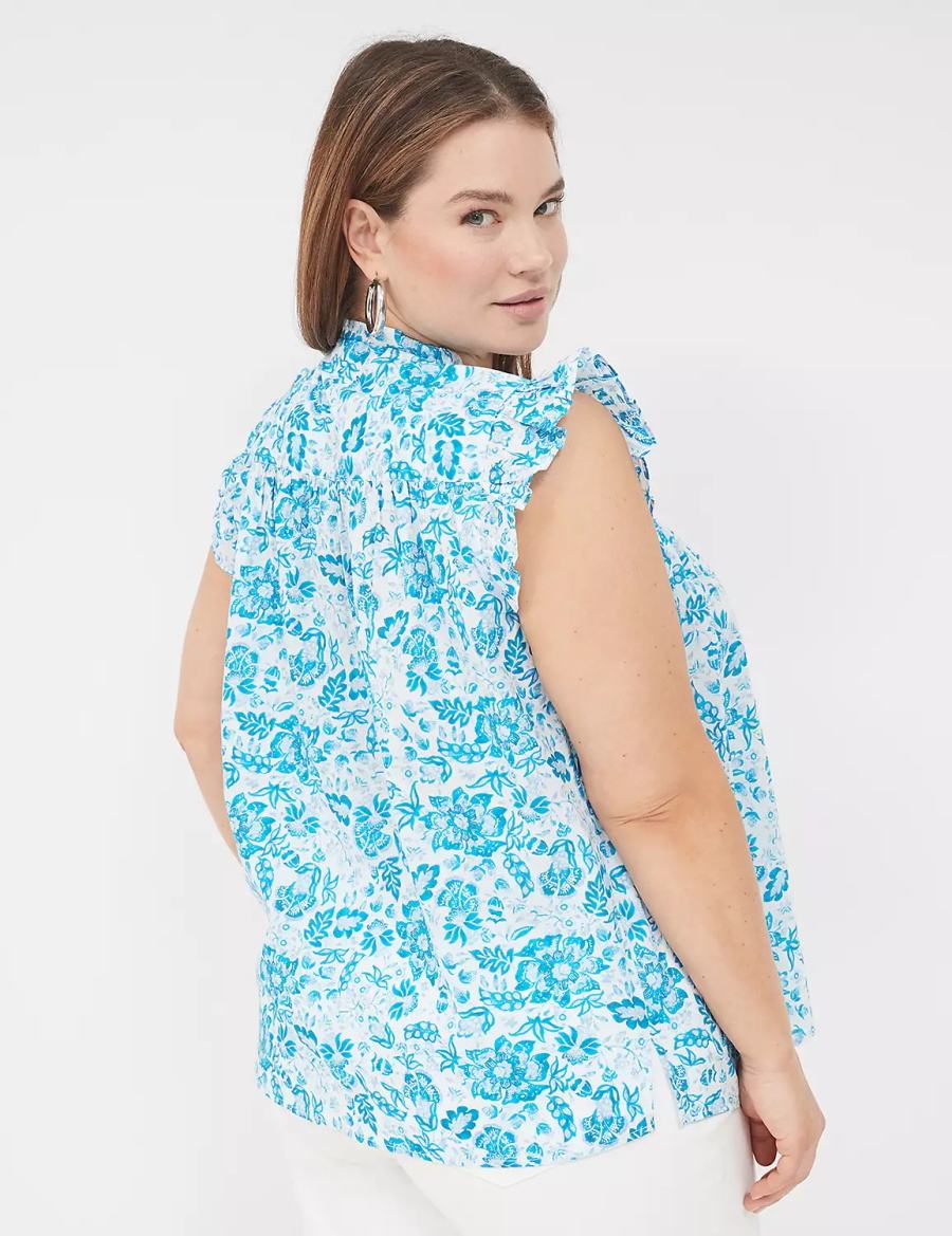 Blue Lane Bryant Flutter-Sleeve Ruffle-Neck Women Blouse | PKW469TZ