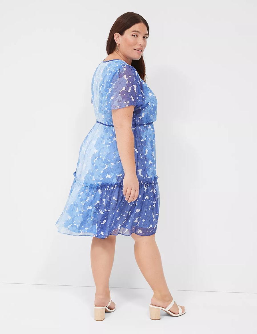 Blue Lane Bryant Flutter-Sleeve Ruffle-Tier Women Casual Dress | KMY4269JE