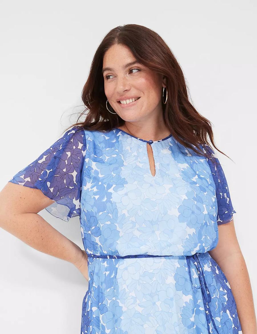 Blue Lane Bryant Flutter-Sleeve Ruffle-Tier Women Casual Dress | KMY4269JE