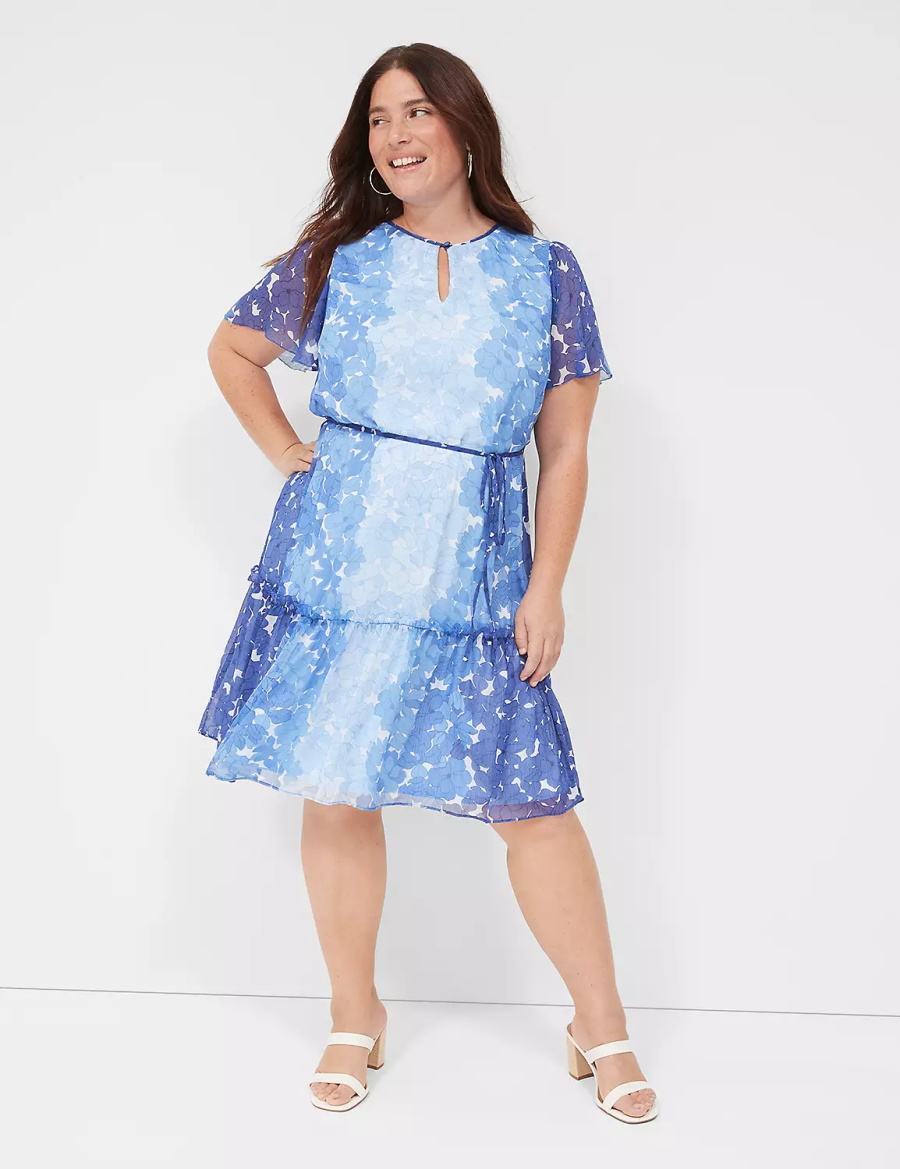 Blue Lane Bryant Flutter-Sleeve Ruffle-Tier Women Casual Dress | KMY4269JE