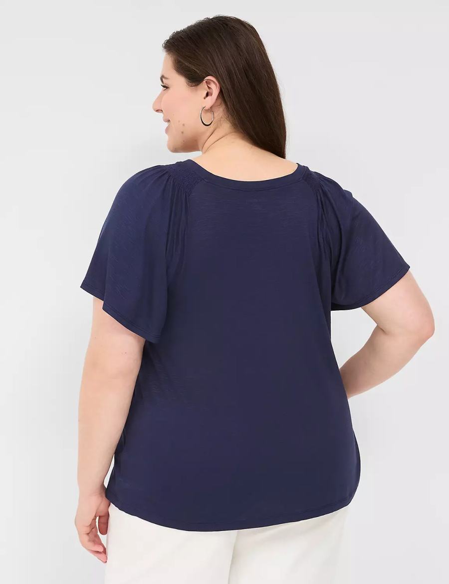 Blue Lane Bryant Flutter-Sleeve Smocked Top Women T Shirts | GHK5368MR