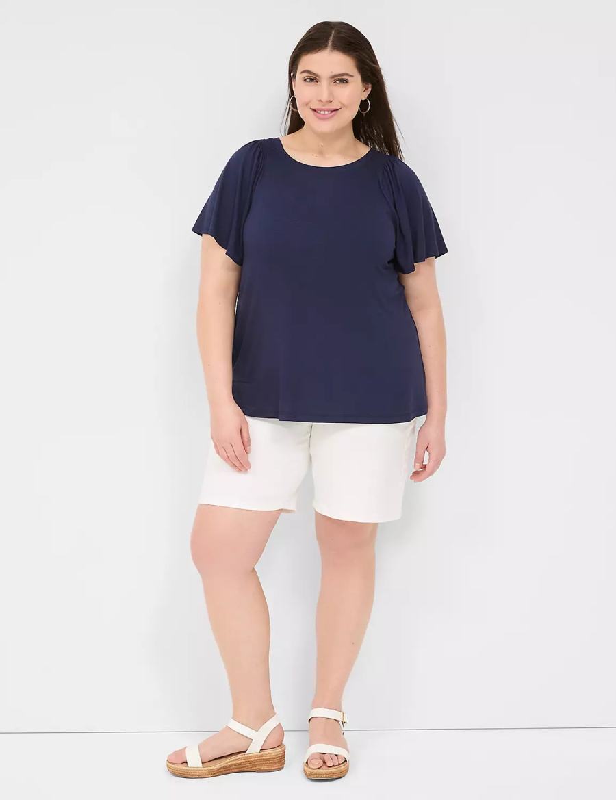 Blue Lane Bryant Flutter-Sleeve Smocked Top Women T Shirts | GHK5368MR