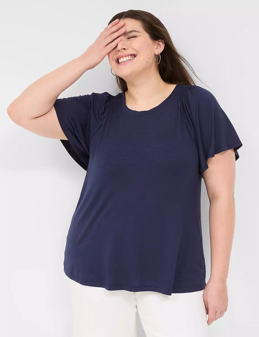 Blue Lane Bryant Flutter-Sleeve Smocked Top Women T Shirts | GHK5368MR