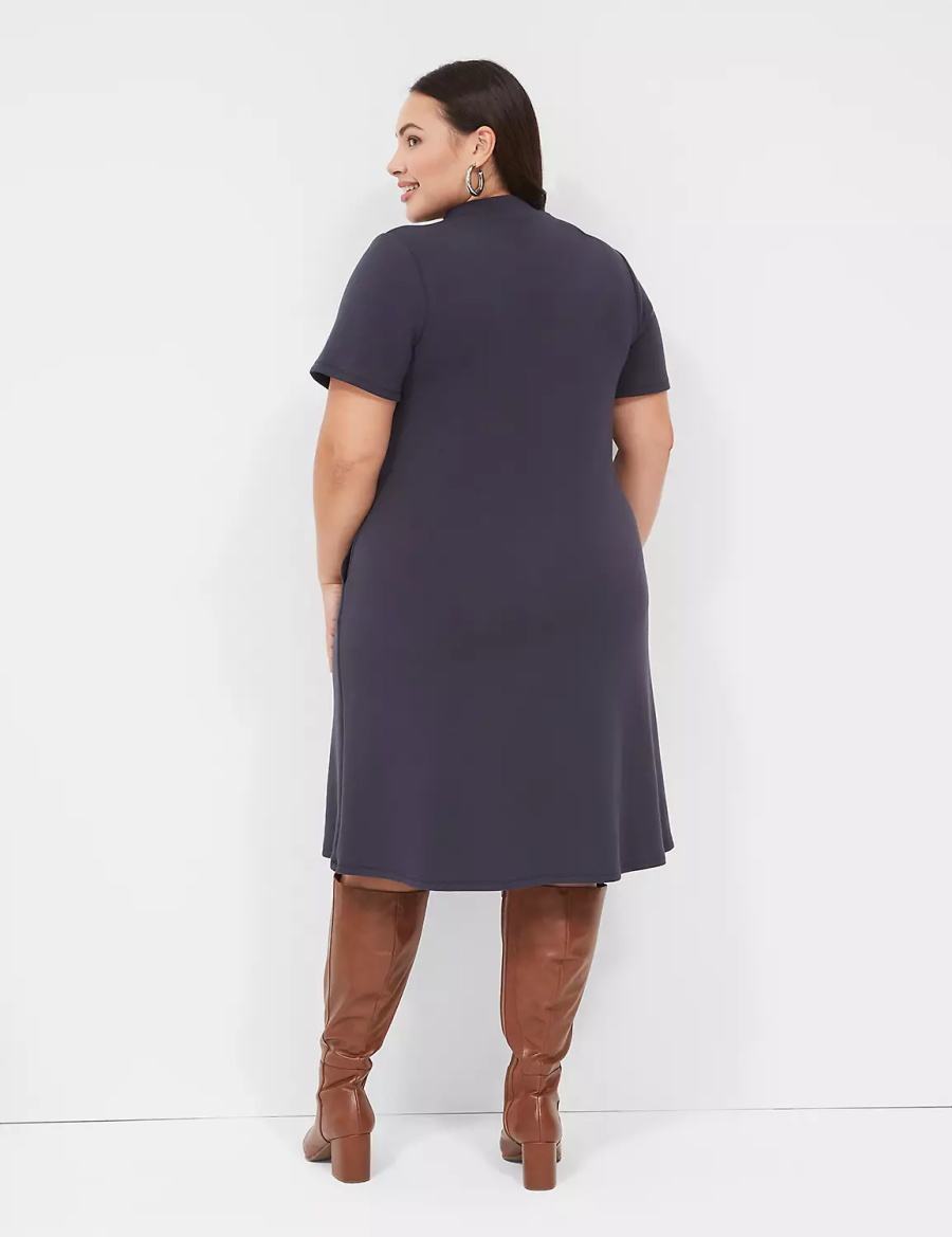 Blue Lane Bryant Journey Short-Sleeve Mock-Neck Women Casual Dress | AQY2955NS