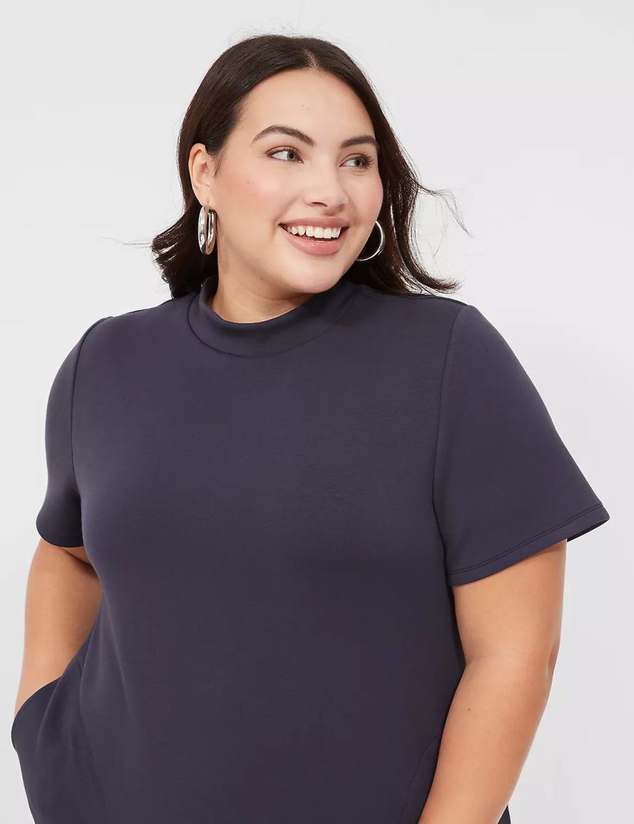 Blue Lane Bryant Journey Short-Sleeve Mock-Neck Women Casual Dress | AQY2955NS