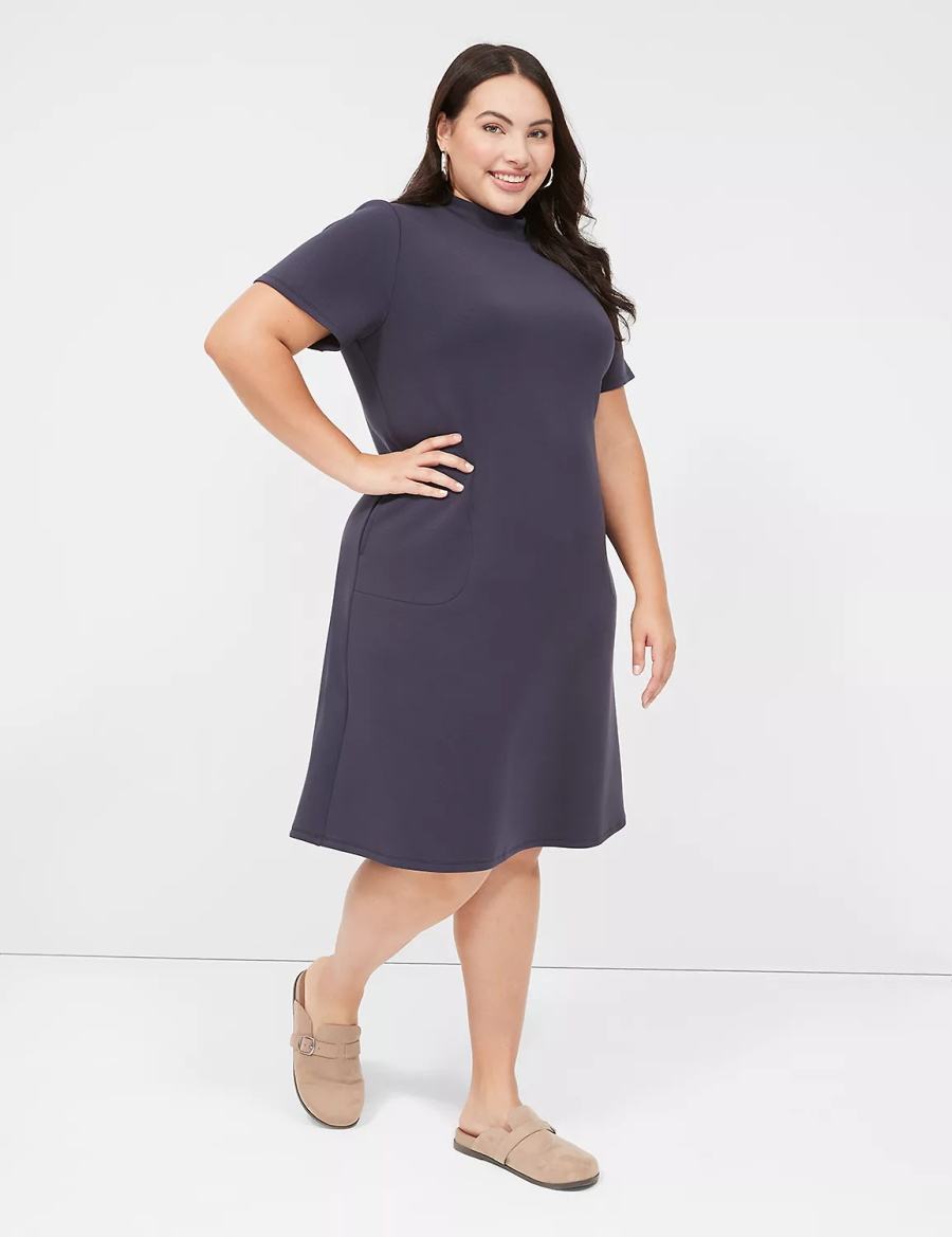 Blue Lane Bryant Journey Short-Sleeve Mock-Neck Women Casual Dress | AQY2955NS