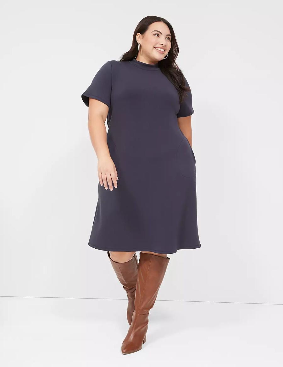 Blue Lane Bryant Journey Short-Sleeve Mock-Neck Women Casual Dress | AQY2955NS