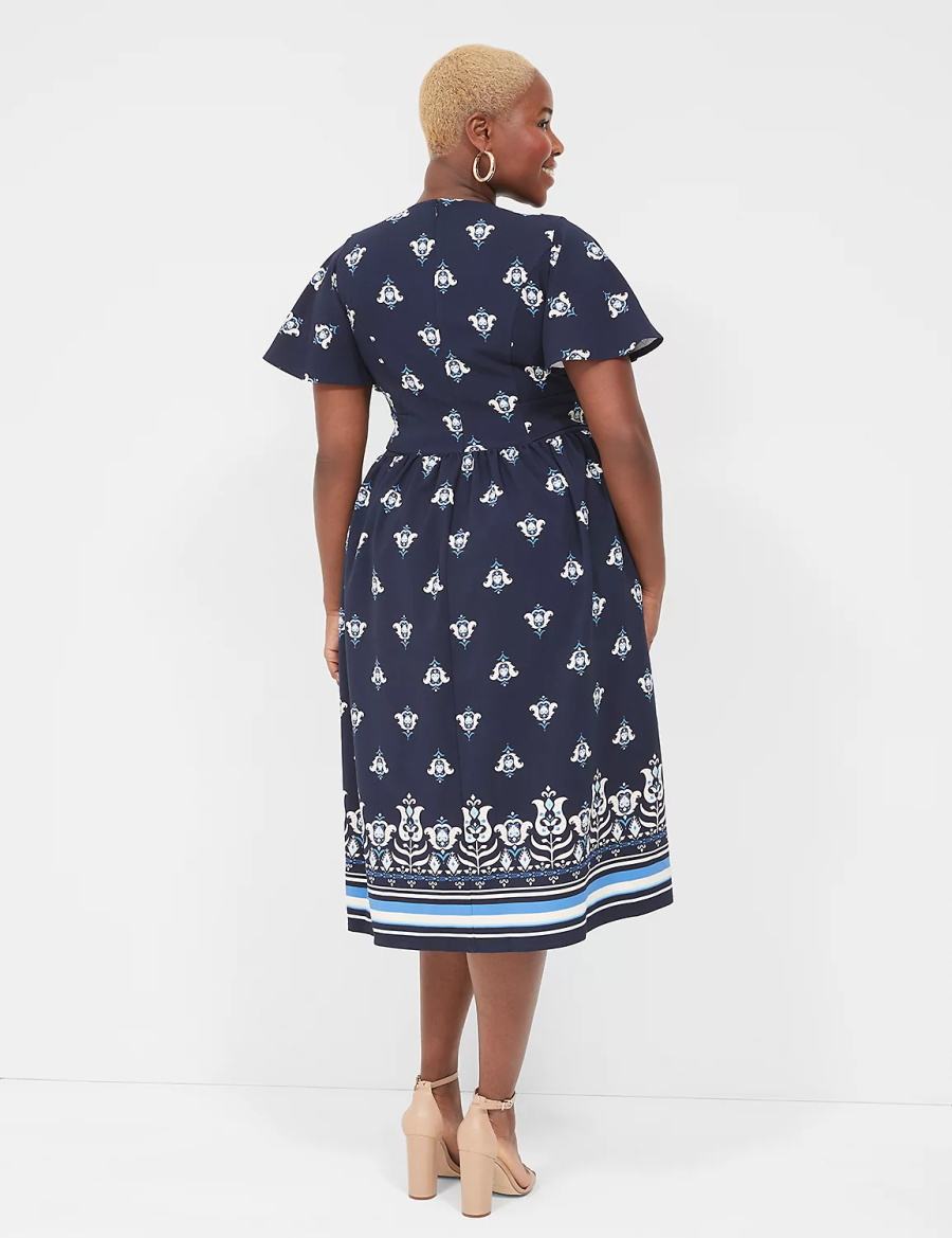 Blue Lane Bryant Lena V-Neck Level-Hem Women Midi Dress | CRB4286QF