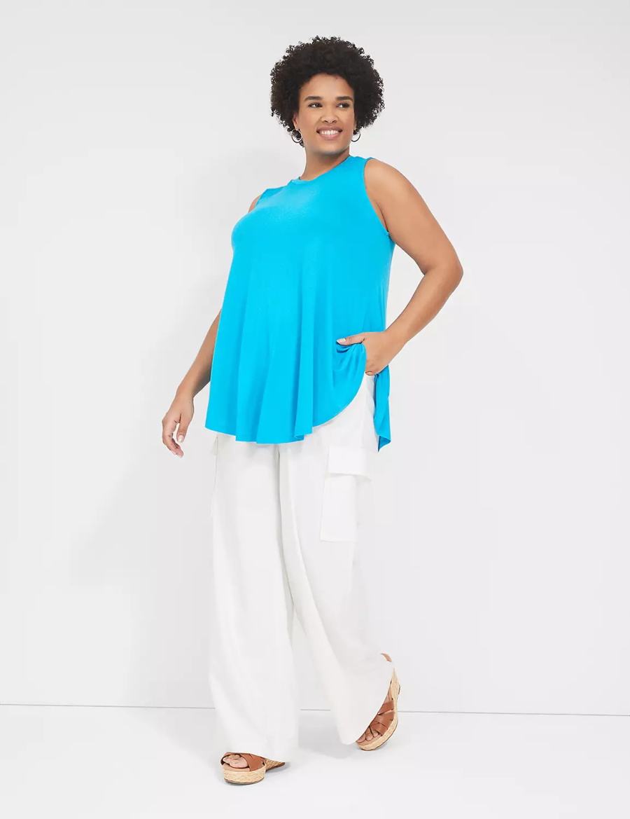 Blue Lane Bryant Max Swing High-Neck Smocked-Shoulder Tunic Women T Shirts | UHO765TD