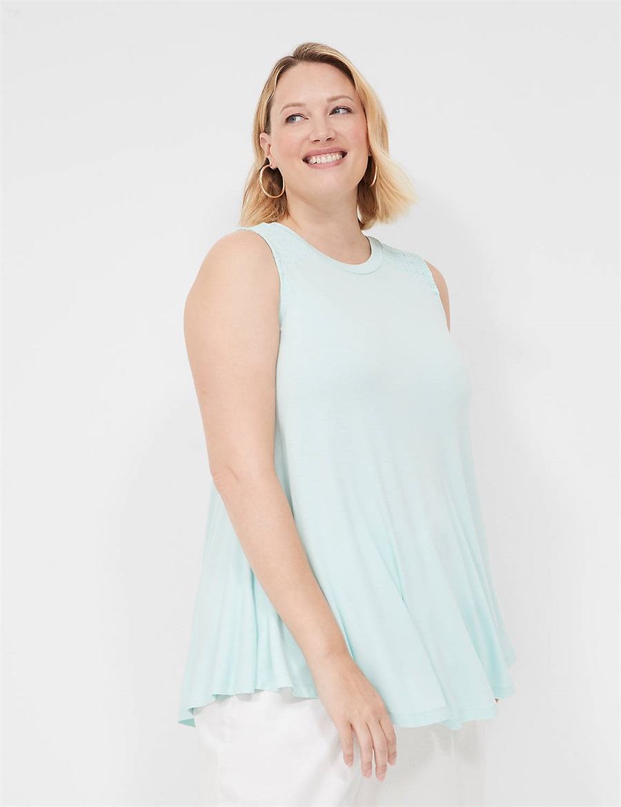 Blue Lane Bryant Max Swing High-Neck Smocked-Shoulder Tunic Women T Shirts | RIK9284BX