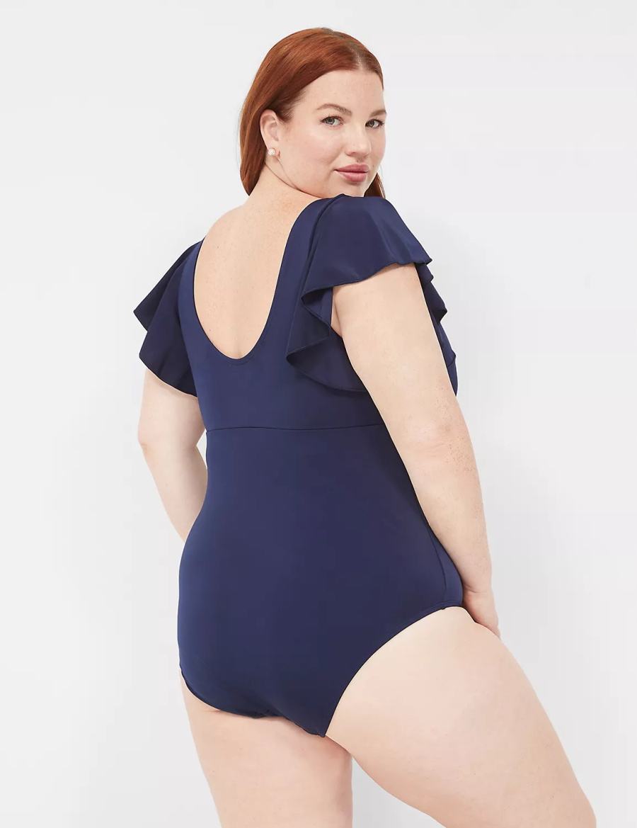 Blue Lane Bryant No-Wire Flutter-Sleeve One-Piece Women Swimsuits | HMX9953CG