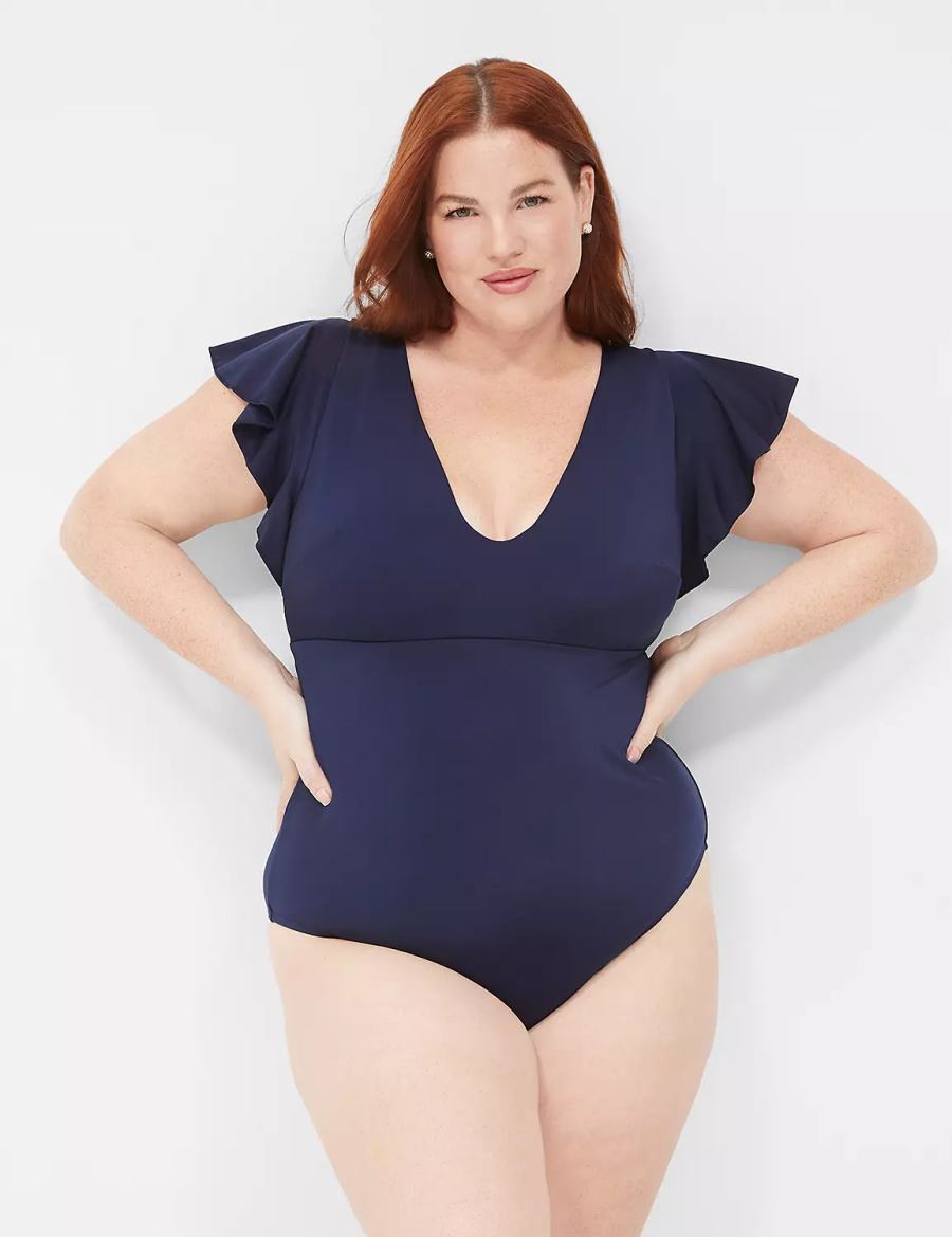 Blue Lane Bryant No-Wire Flutter-Sleeve One-Piece Women Swimsuits | HMX9953CG