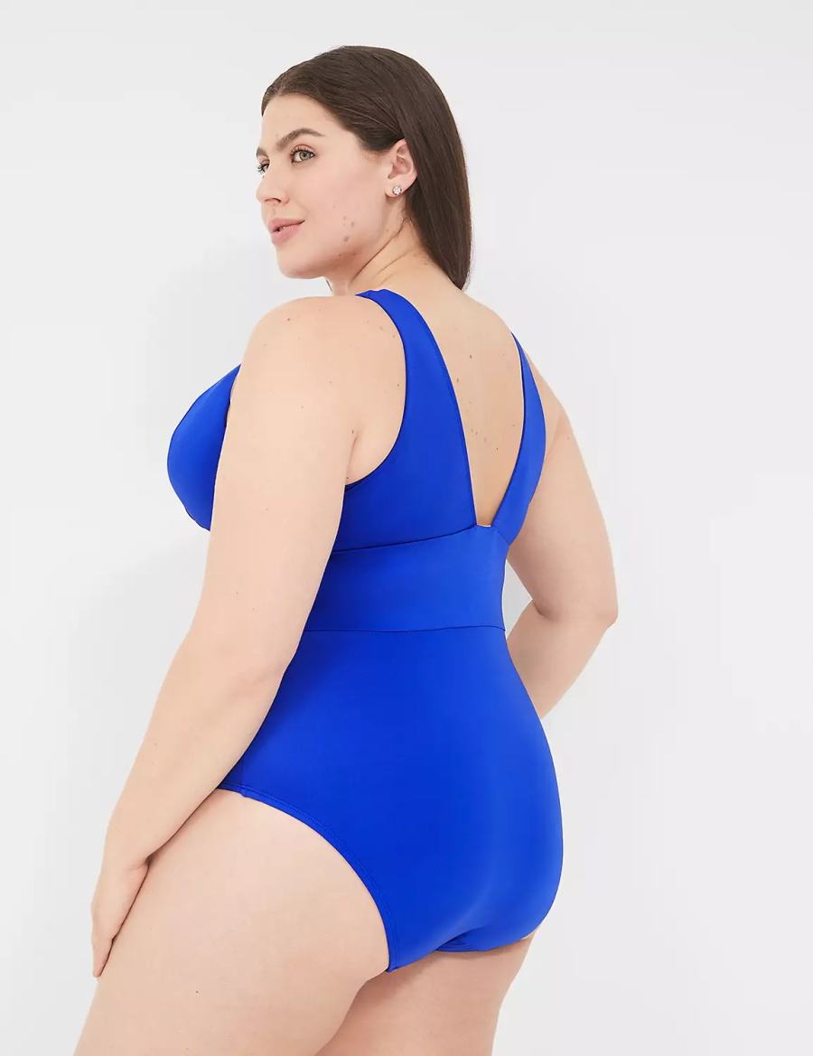 Blue Lane Bryant No-Wire Plunge One-Piece Women Swimsuits | FOX8766GA