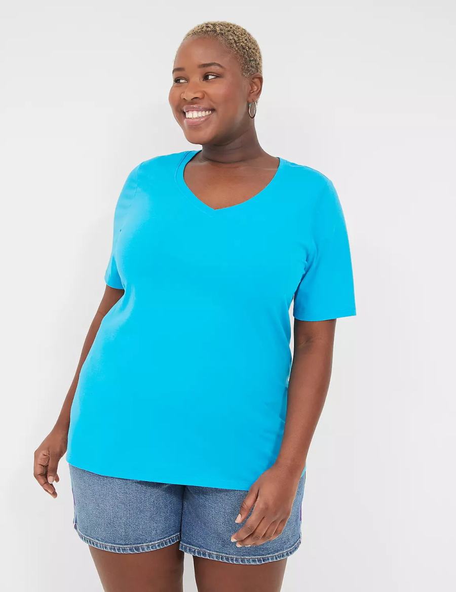 Blue Lane Bryant Perfect Sleeve V-Neck Tee Women T Shirts | YZM6629EP