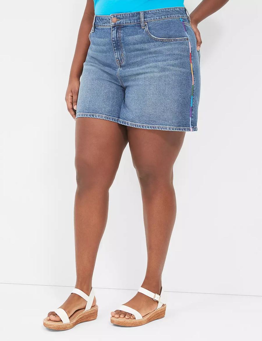 Blue Lane Bryant Pride Boyfriend Fit Jean With Embroidery Women Shorts | GYZ1298IP