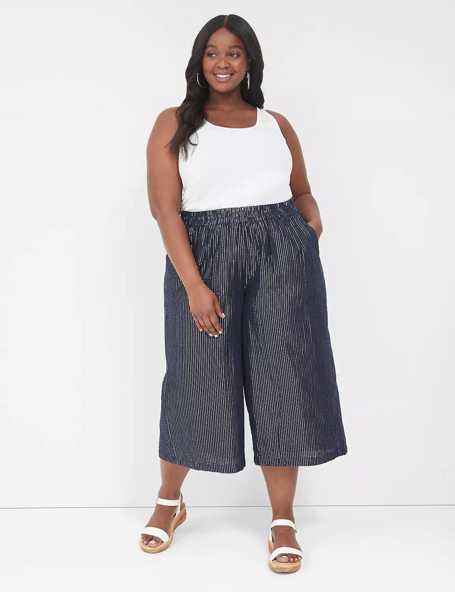 Blue Lane Bryant Pull-On Lurex Gauze Crop Wide Leg Women Pants | IDM5169MH