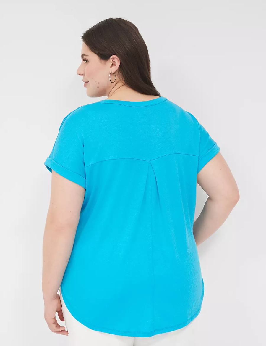 Blue Lane Bryant Relaxed Gauze Notch-Neck Women Shirts | YGF495KQ