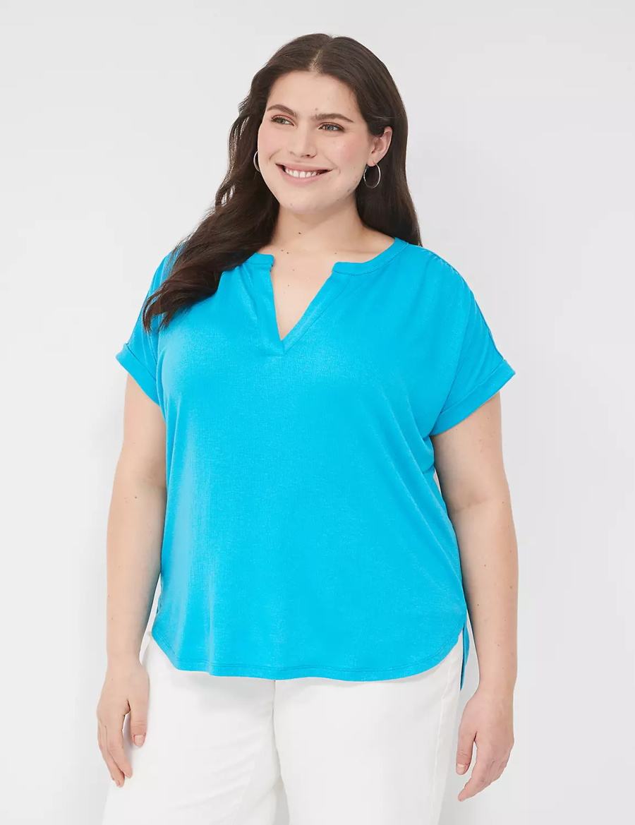 Blue Lane Bryant Relaxed Gauze Notch-Neck Women Shirts | YGF495KQ