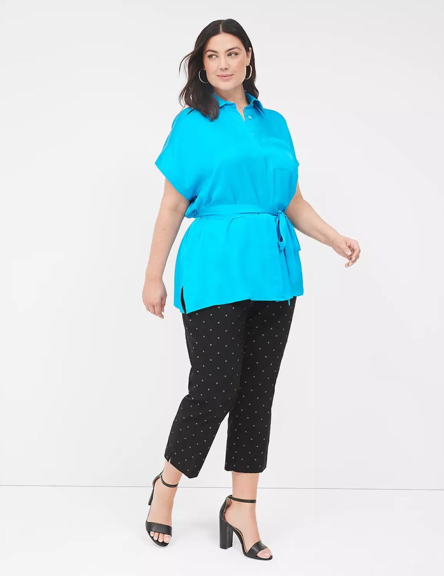 Blue Lane Bryant Relaxed Satin Dolman-Sleeve Button-Front Tunic Women Shirts | ZPY7330LD