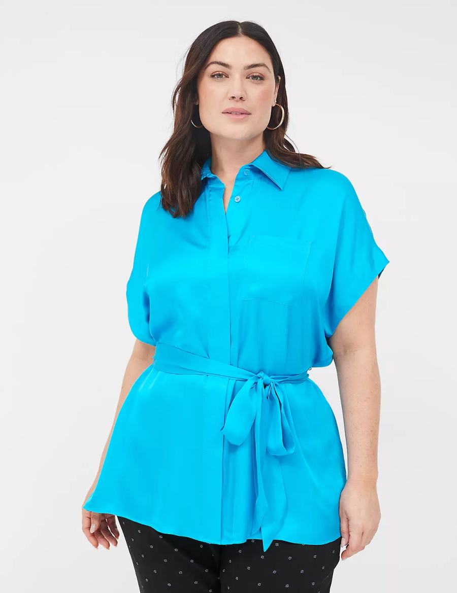 Blue Lane Bryant Relaxed Satin Dolman-Sleeve Button-Front Tunic Women Shirts | ZPY7330LD