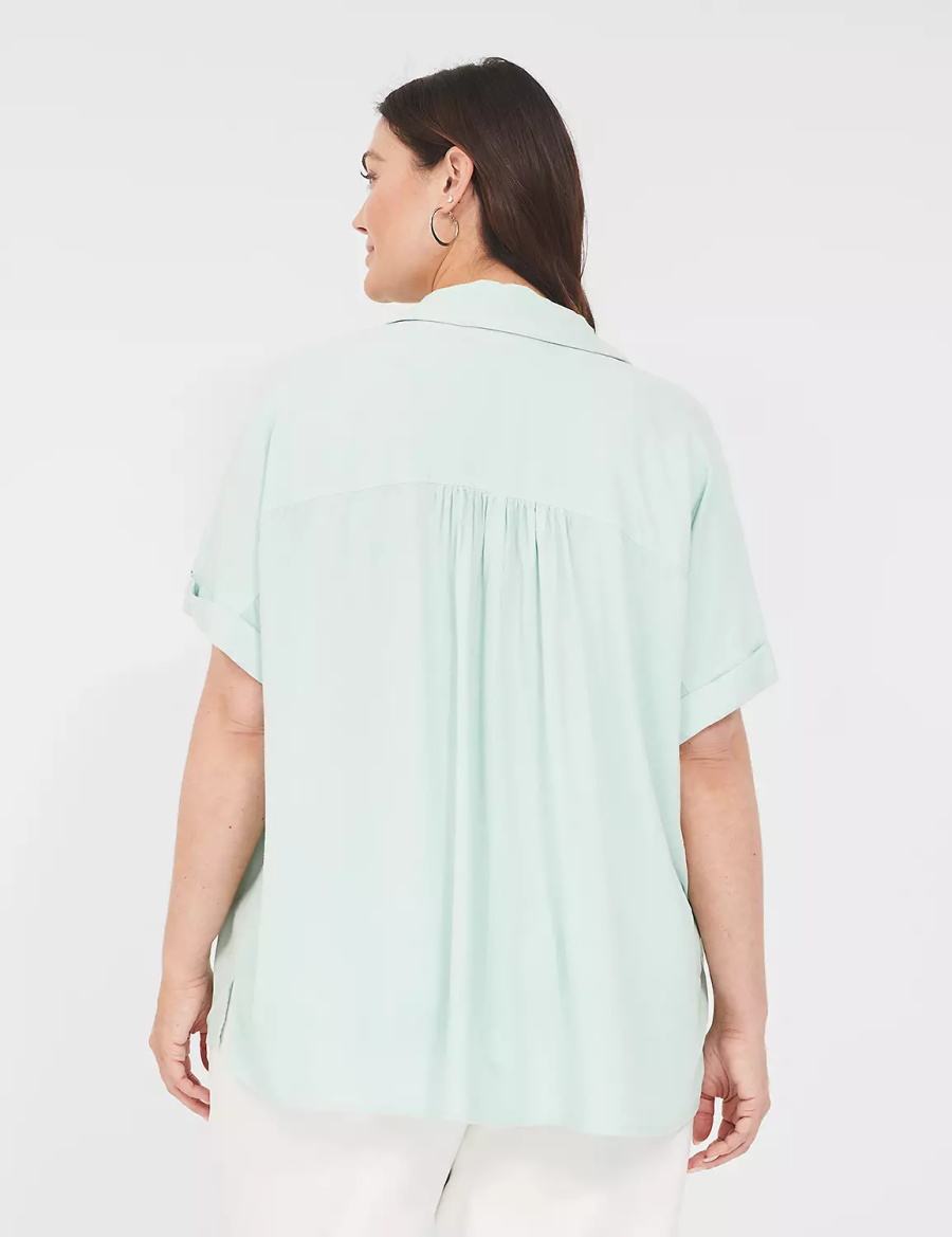 Blue Lane Bryant Relaxed Short-Sleeve Button-Front Women Shirts | GKL7244JB