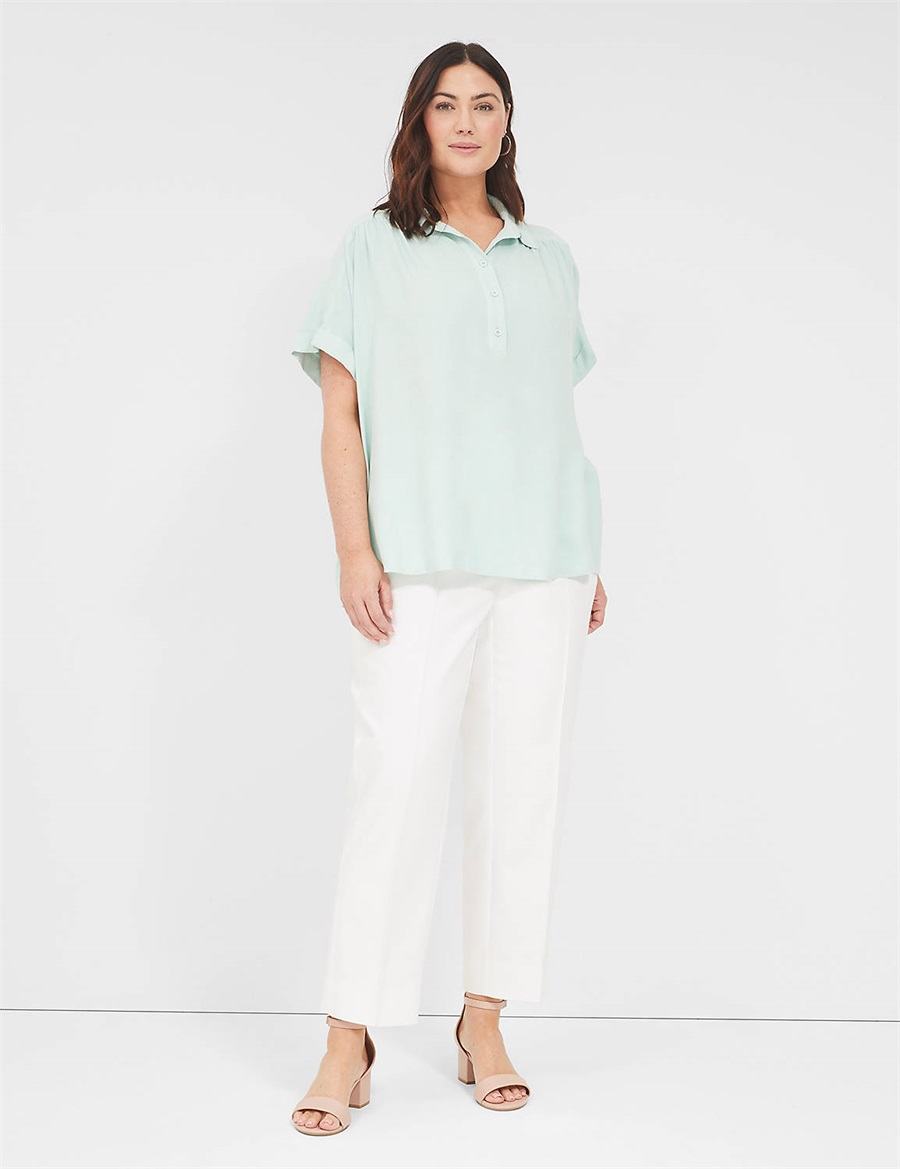 Blue Lane Bryant Relaxed Short-Sleeve Button-Front Women Shirts | GKL7244JB