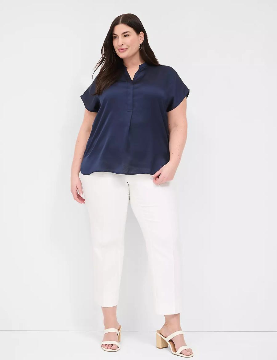 Blue Lane Bryant Relaxed Split-Neck Popover Women Blouse | TDP7574QL