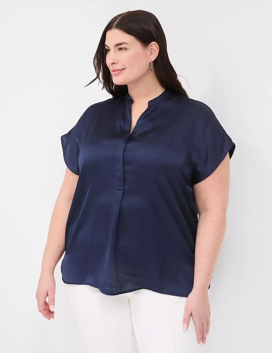 Blue Lane Bryant Relaxed Split-Neck Popover Women Blouse | TDP7574QL