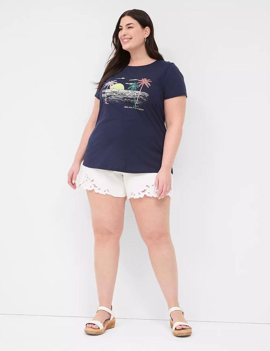 Blue Lane Bryant Rhinestone Palm Trees & Ocean Breeze Graphic Tee Women T Shirts | FHJ6721AS