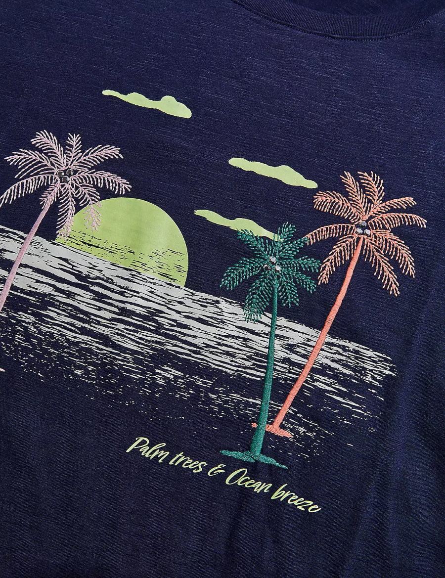 Blue Lane Bryant Rhinestone Palm Trees & Ocean Breeze Graphic Tee Women T Shirts | FHJ6721AS