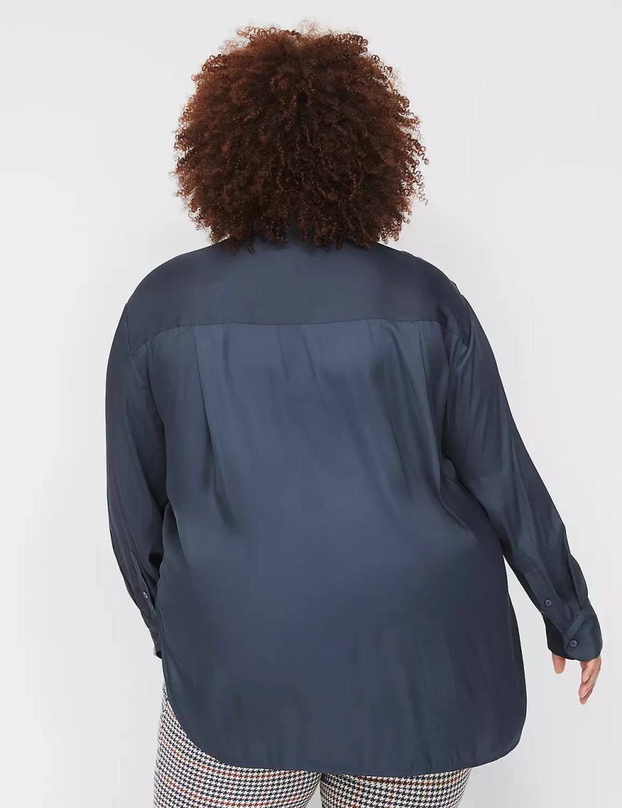 Blue Lane Bryant Satin Button-Down Boyfriend Women Shirts | PTR4088UQ