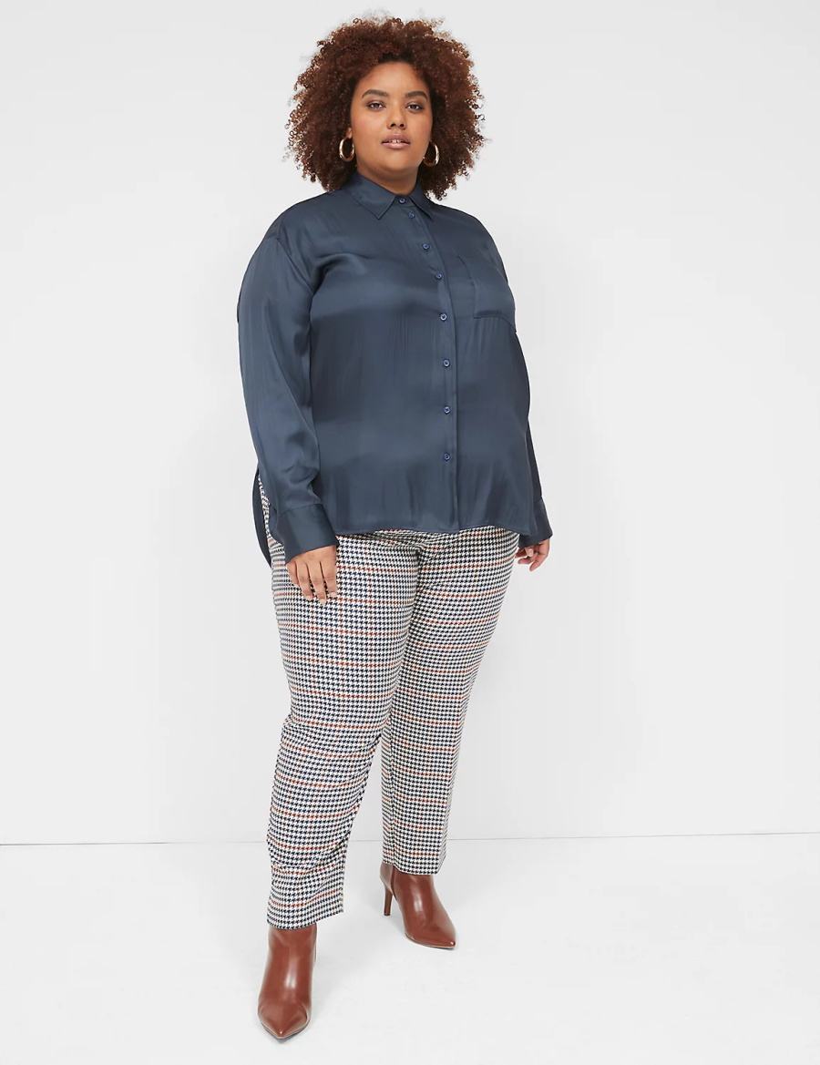 Blue Lane Bryant Satin Button-Down Boyfriend Women Shirts | PTR4088UQ