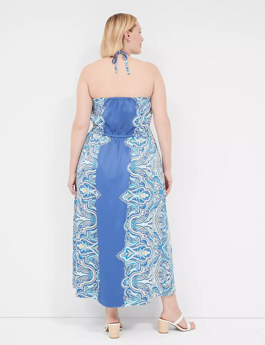 Blue Lane Bryant Satin Halter-Neck Women Maxi Dress | IGB2945QW