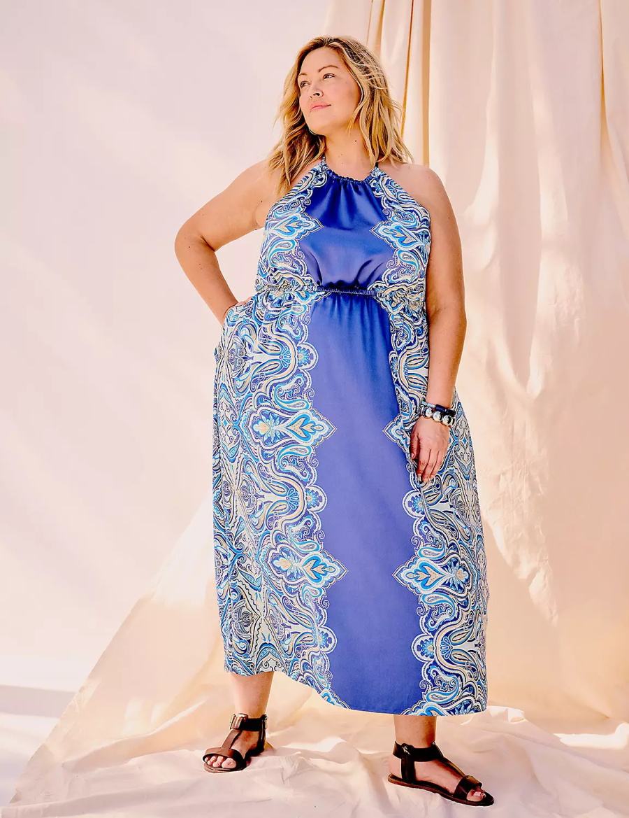 Blue Lane Bryant Satin Halter-Neck Women Maxi Dress | IGB2945QW