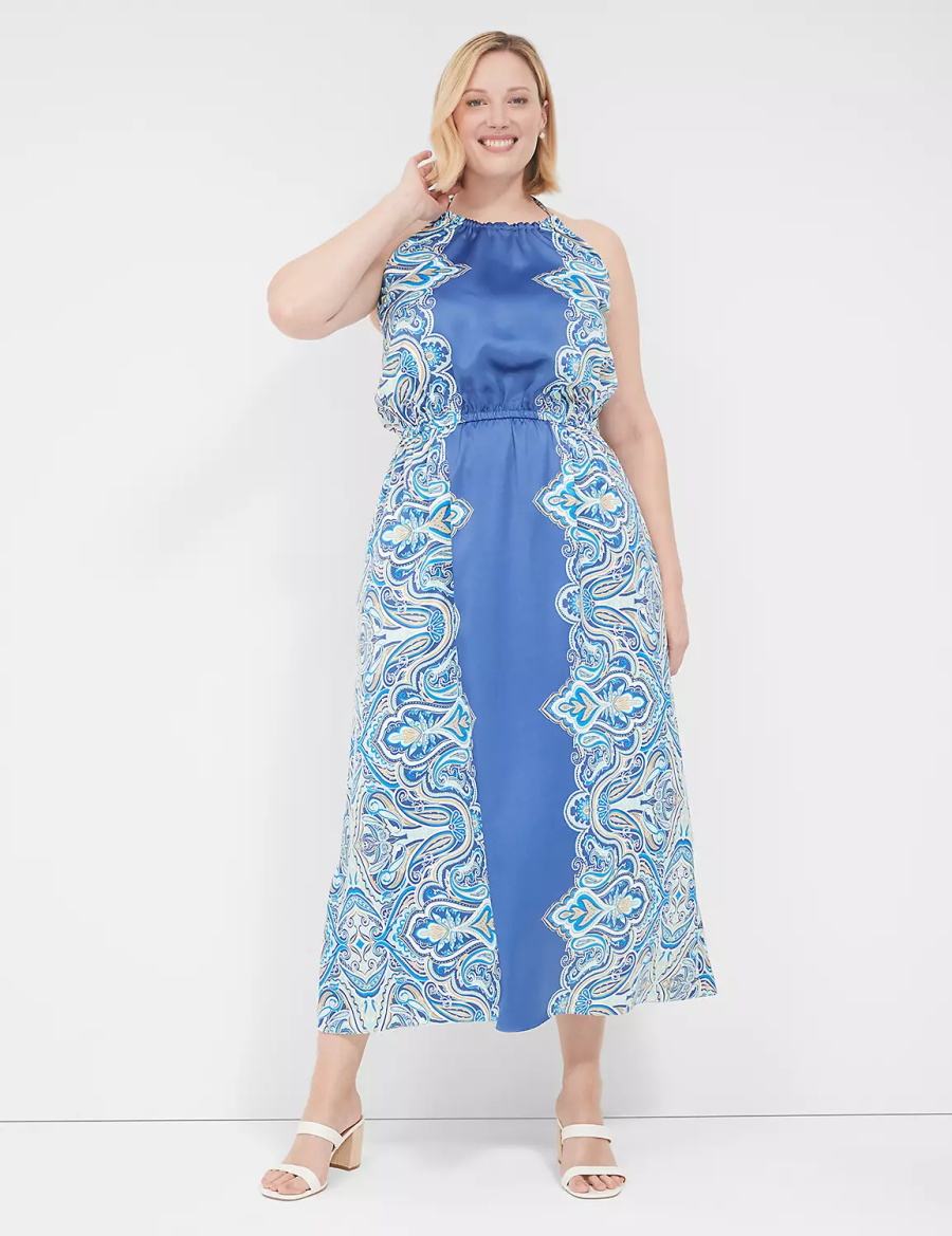 Blue Lane Bryant Satin Halter-Neck Women Maxi Dress | IGB2945QW