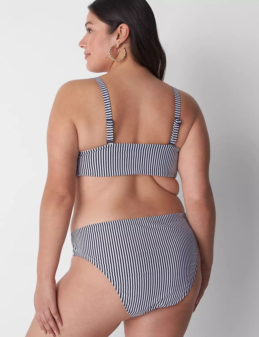 Blue Lane Bryant Seersucker High-Leg Cheeky Swim Women Bikini Bottom | QQM5384IO