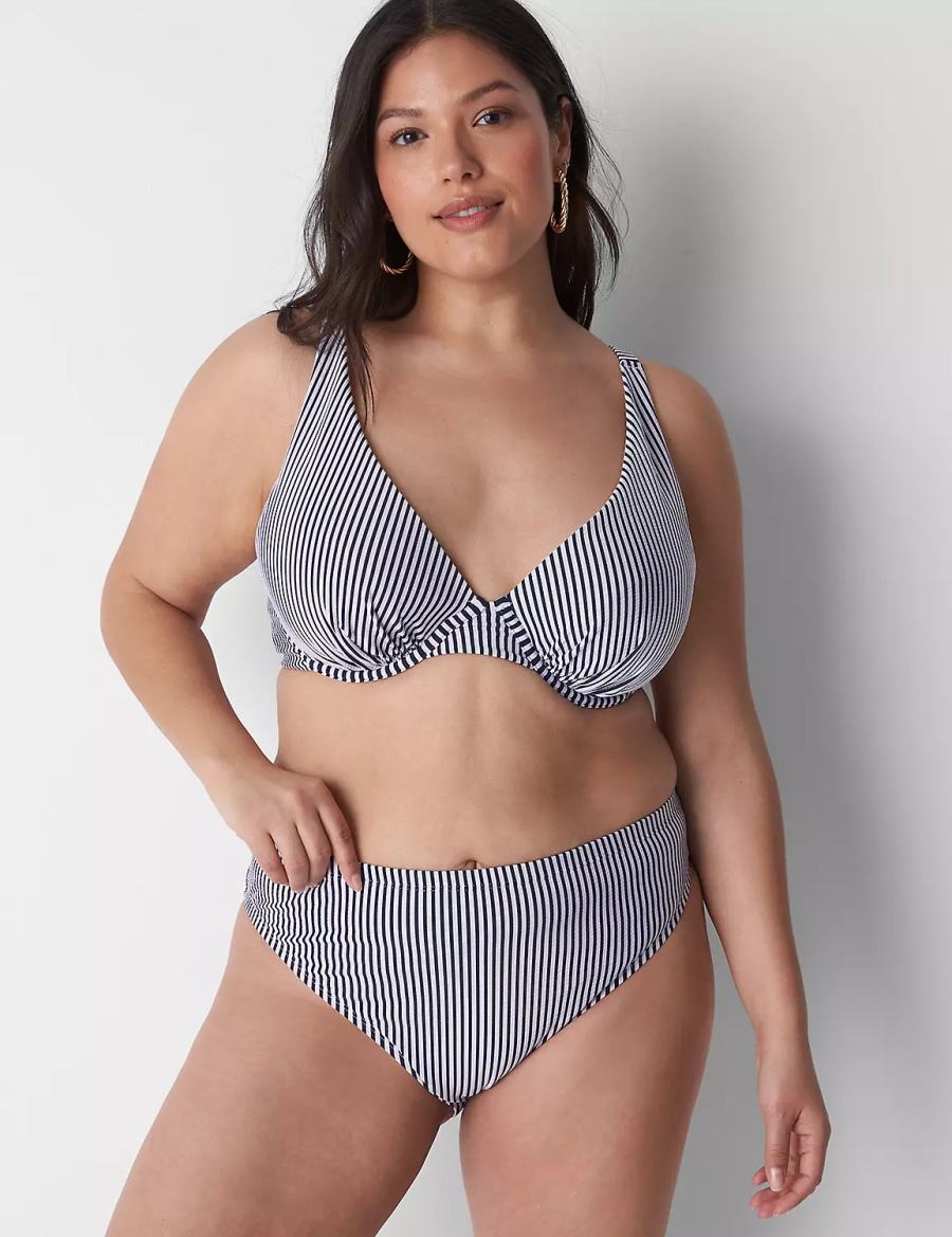 Blue Lane Bryant Seersucker High-Leg Cheeky Swim Women Bikini Bottom | QQM5384IO