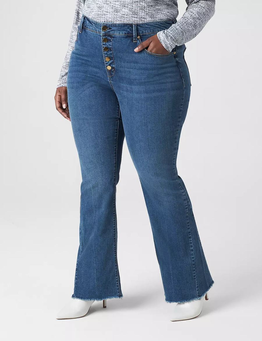 Blue Lane Bryant Seven7 High-Rise Flare With Raw Hem Women Jeans | SME177NV