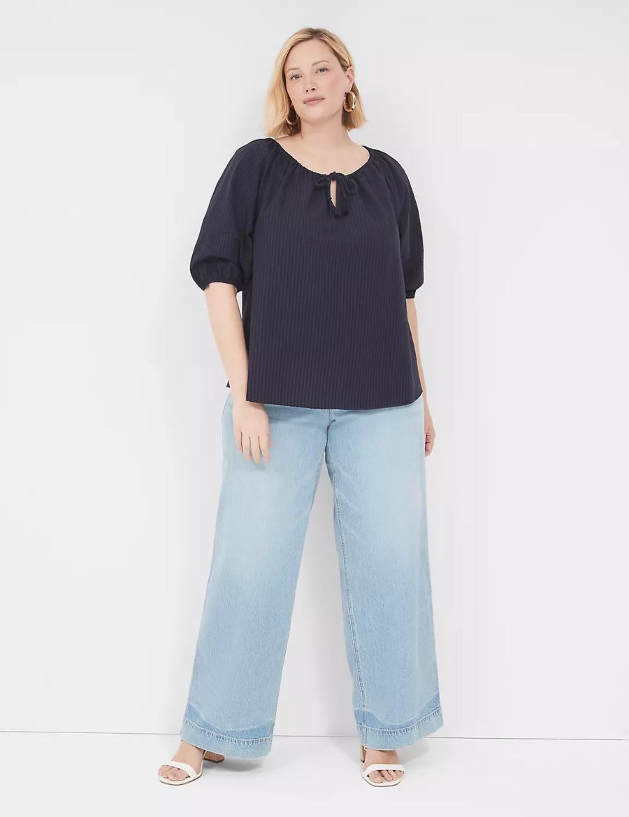 Blue Lane Bryant Short-Sleeve Split-Neck Popover Women Blouse | HML285AU